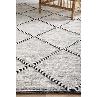 Odessa 102 Ivory Black Trellis Patterned Modern Hand Loomed Wool Blend Rug - Rugs Of Beauty - 5