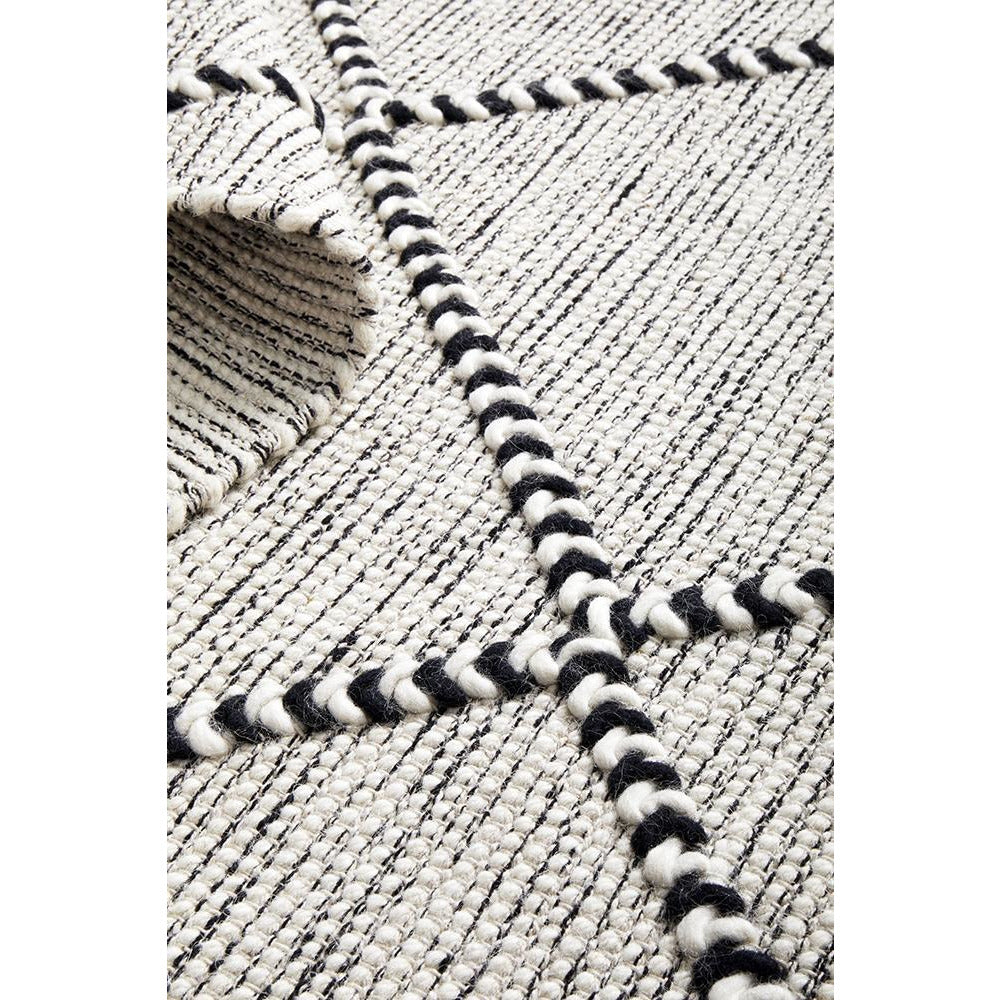 Odessa 102 Ivory Black Trellis Patterned Modern Hand Loomed Wool Blend Rug - Rugs Of Beauty - 6