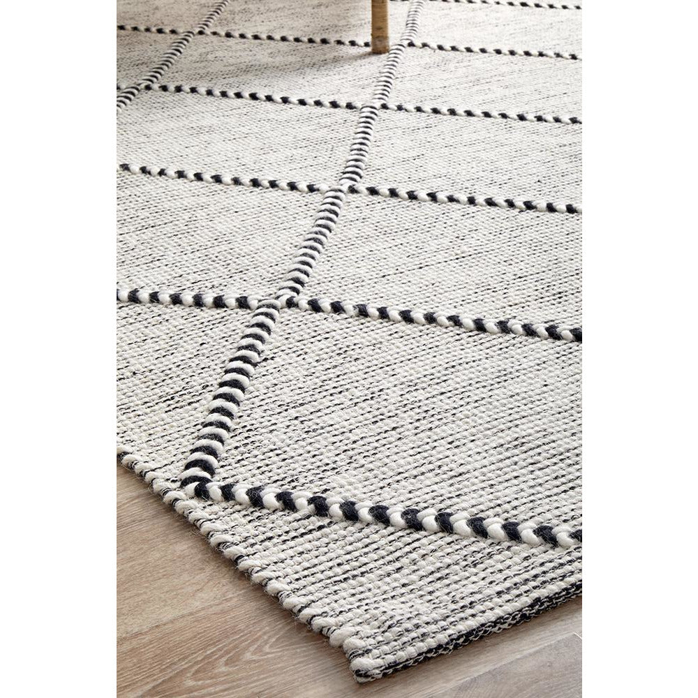 Odessa 102 Ivory Black Trellis Patterned Modern Hand Loomed Wool Blend Rug - Rugs Of Beauty - 7