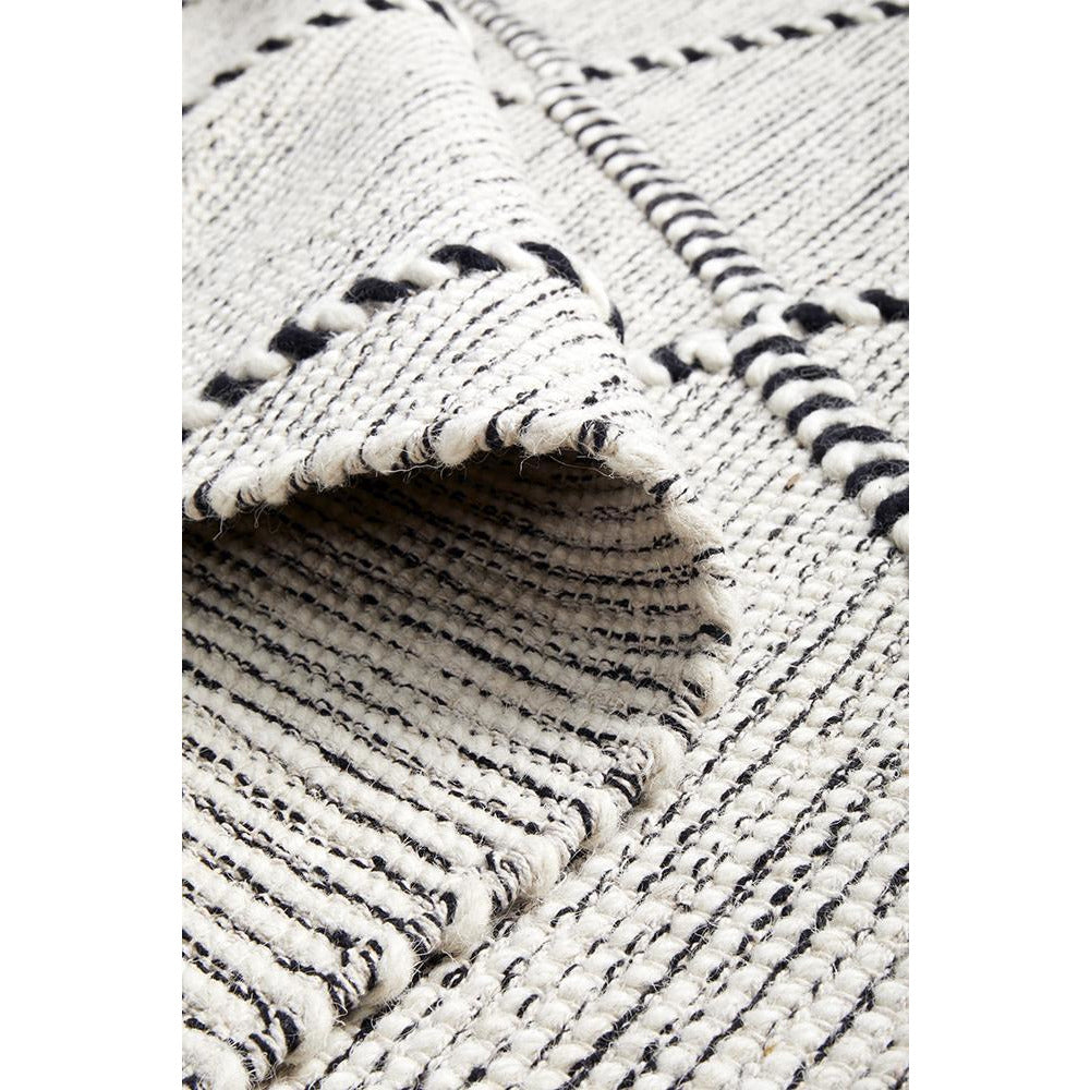 Odessa 102 Ivory Black Trellis Patterned Modern Hand Loomed Wool Blend Rug - Rugs Of Beauty - 8