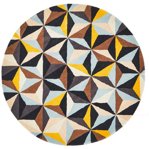 Lecce 1320 Multi Colour Geometric Pattern Wool Round Rug - Rugs Of Beauty - 1