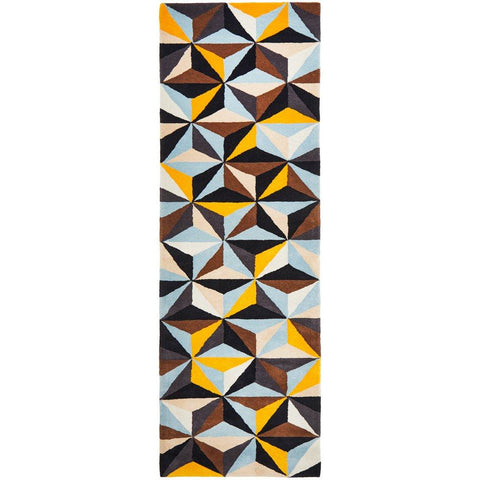 Lecce 1320 Multi Colour Geometric Pattern Wool Runner Rug - Rugs Of Beauty - 1