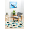 Lecce 1321 Blue Multi Colour Geometric Pattern Wool Round Rug - Rugs Of Beauty - 3