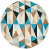 Lecce 1321 Blue Multi Colour Geometric Pattern Wool Round Rug - Rugs Of Beauty - 1