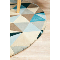 Lecce 1321 Blue Multi Colour Geometric Pattern Wool Round Rug - Rugs Of Beauty - 6