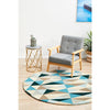 Lecce 1321 Blue Multi Colour Geometric Pattern Wool Round Rug - Rugs Of Beauty - 2