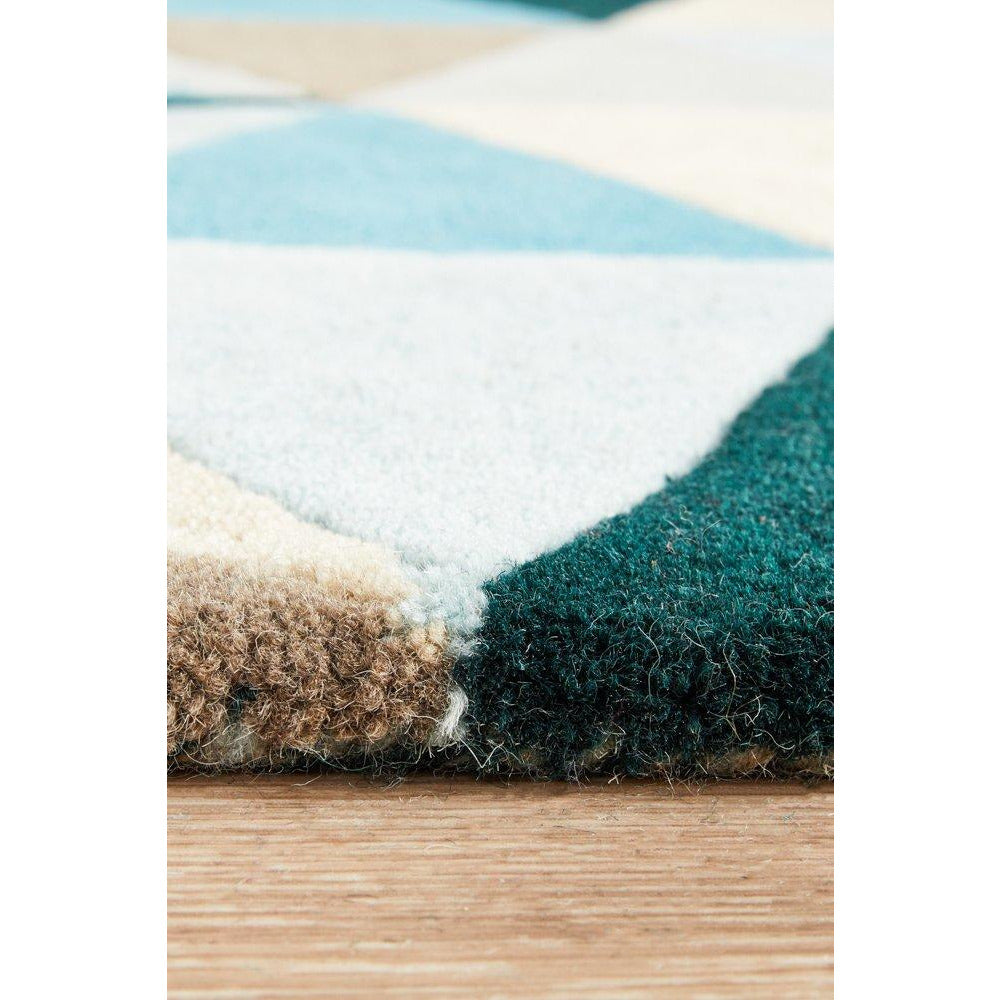 Lecce 1321 Blue Multi Colour Geometric Pattern Wool Runner Rug - Rugs Of Beauty - 8