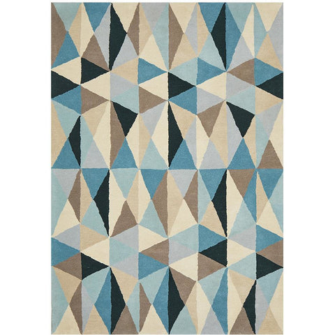 Lecce 1321 Blue Multi Colour Geometric Pattern Wool Rug - Rugs Of Beauty - 1