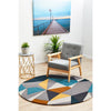 Lecce 1322 Blue Yellow Grey Multi Colour Geometric Pattern Wool Round Rug - Rugs Of Beauty - 3