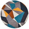 Lecce 1322 Blue Yellow Grey Multi Colour Geometric Pattern Wool Round Rug - Rugs Of Beauty - 1