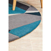Lecce 1322 Blue Yellow Grey Multi Colour Geometric Pattern Wool Round Rug - Rugs Of Beauty - 5