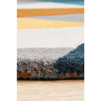 Lecce 1322 Blue Yellow Grey Multi Colour Geometric Pattern Wool Round Rug - Rugs Of Beauty - 8