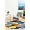 Lecce 1322 Blue Yellow Grey Multi Colour Geometric Pattern Wool Round Rug - Rugs Of Beauty - 2