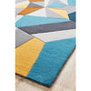 Lecce 1322 Blue Yellow Grey Multi Colour Geometric Pattern Wool Rug - Rugs Of Beauty - 3