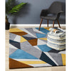Lecce 1322 Blue Yellow Grey Multi Colour Geometric Pattern Wool Rug - Rugs Of Beauty - 2