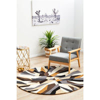 Lecce 1323 Brown White Grey Multi Colour Geometric Pattern Round Wool Rug - Rugs Of Beauty - 3