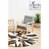 Lecce 1323 Brown White Grey Multi Colour Geometric Pattern Round Wool Rug - Rugs Of Beauty - 4
