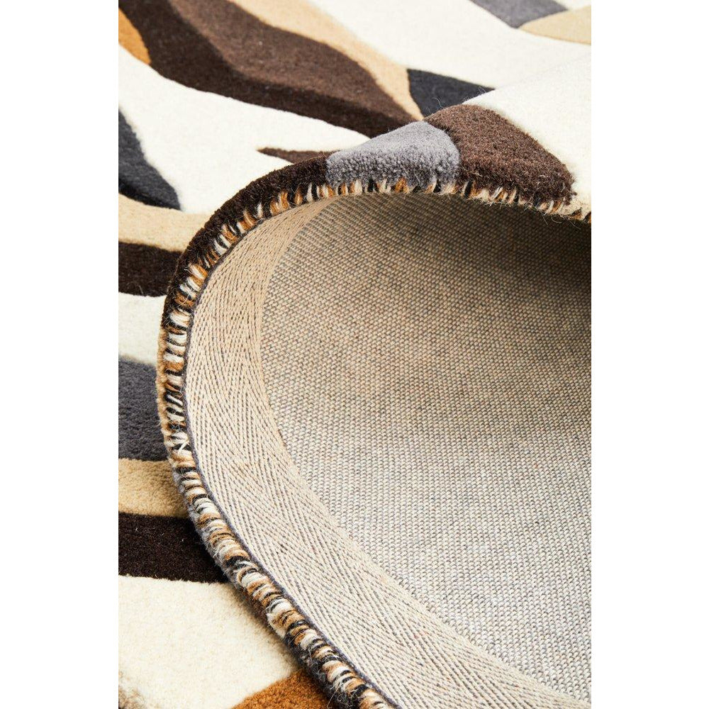 Lecce 1323 Brown White Grey Multi Colour Geometric Pattern Round Wool Rug - Rugs Of Beauty - 9