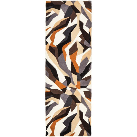 Lecce 1323 Brown White Grey Multi Colour Geometric Pattern Wool Runner Rug - Rugs Of Beauty - 1