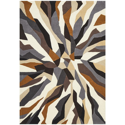Lecce 1323 Brown White Grey Multi Colour Geometric Pattern Wool Rug - Rugs Of Beauty - 1