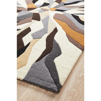 Lecce 1323 Brown White Grey Multi Colour Geometric Pattern Wool Rug - Rugs Of Beauty - 3