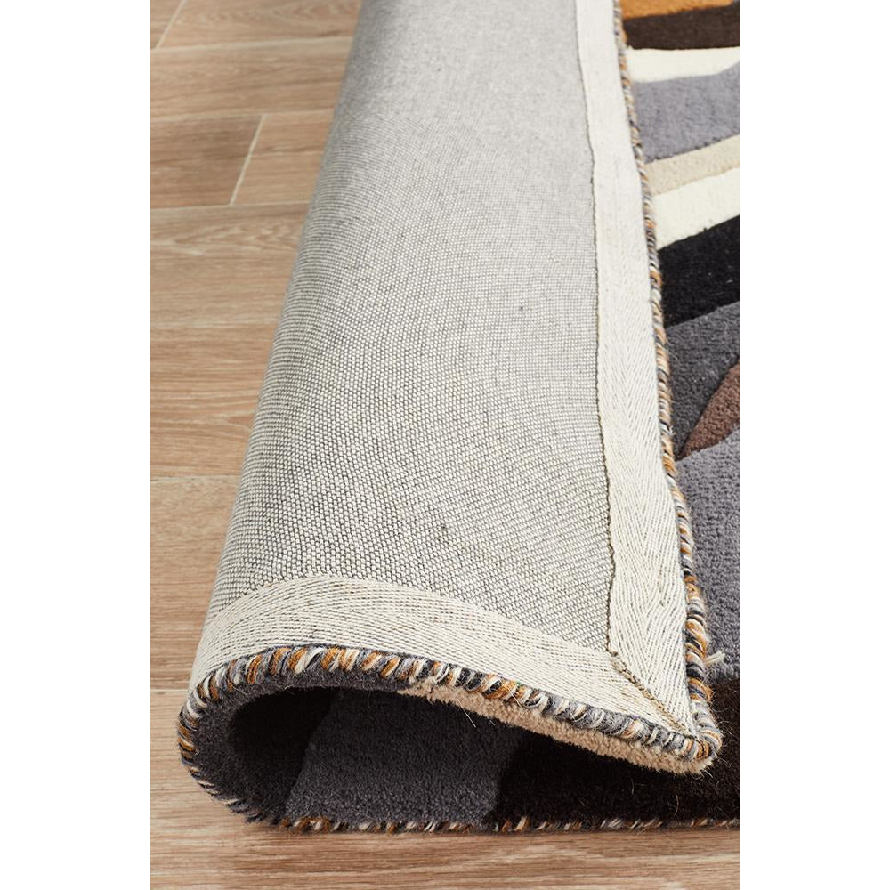 Lecce 1323 Brown White Grey Multi Colour Geometric Pattern Wool Rug - Rugs Of Beauty - 7