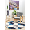 Lecce 1324 Blue Grey White Multi Colour Geometric Pattern Round Wool Rug - Rugs Of Beauty - 3