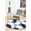 Lecce 1324 Blue Grey White Multi Colour Geometric Pattern Round Wool Rug - Rugs Of Beauty - 4