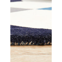 Lecce 1324 Blue Grey White Multi Colour Geometric Pattern Round Wool Rug - Rugs Of Beauty - 8