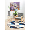 Lecce 1324 Blue Grey White Multi Colour Geometric Pattern Round Wool Rug - Rugs Of Beauty - 2