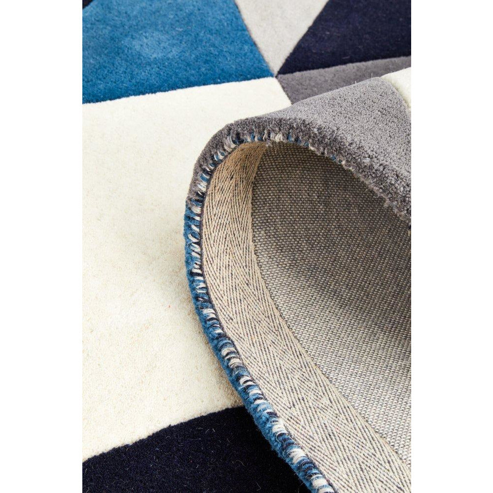 Lecce 1324 Blue Grey White Multi Colour Geometric Pattern Wool Runner Rug - Rugs Of Beauty - 9