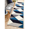 Lecce 1324 Blue Grey White Multi Colour Geometric Pattern Wool Runner Rug - Rugs Of Beauty - 2