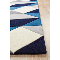 Lecce 1324 Blue Grey White Multi Colour Geometric Pattern Wool Rug - Rugs Of Beauty - 4
