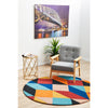 Lecce 1325 Rust Blue Navy Multi Colour Geometric Pattern Round Wool Rug - Rugs Of Beauty - 3