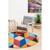 Lecce 1325 Rust Blue Navy Multi Colour Geometric Pattern Round Wool Rug - Rugs Of Beauty - 4