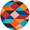 Lecce 1325 Rust Blue Navy Multi Colour Geometric Pattern Round Wool Rug - Rugs Of Beauty - 1