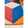 Lecce 1325 Rust Blue Navy Multi Colour Geometric Pattern Round Wool Rug - Rugs Of Beauty - 7