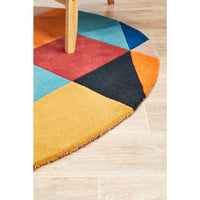 Lecce 1325 Rust Blue Navy Multi Colour Geometric Pattern Round Wool Rug - Rugs Of Beauty - 6