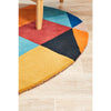 Lecce 1325 Rust Blue Navy Multi Colour Geometric Pattern Round Wool Rug - Rugs Of Beauty - 6