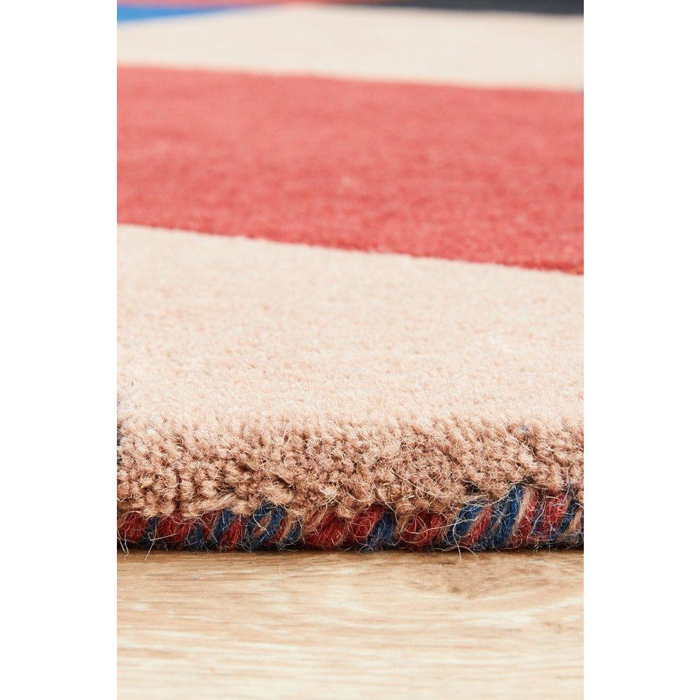 Lecce 1325 Rust Blue Navy Multi Colour Geometric Pattern Round Wool Rug - Rugs Of Beauty - 8