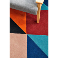 Lecce 1325 Rust Blue Navy Multi Colour Geometric Pattern Round Wool Rug - Rugs Of Beauty - 5