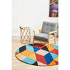 Lecce 1325 Rust Blue Navy Multi Colour Geometric Pattern Round Wool Rug - Rugs Of Beauty - 2