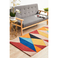 Lecce 1325 Rust Blue Navy Multi Colour Geometric Pattern Round Wool Rug - Rugs Of Beauty - 3