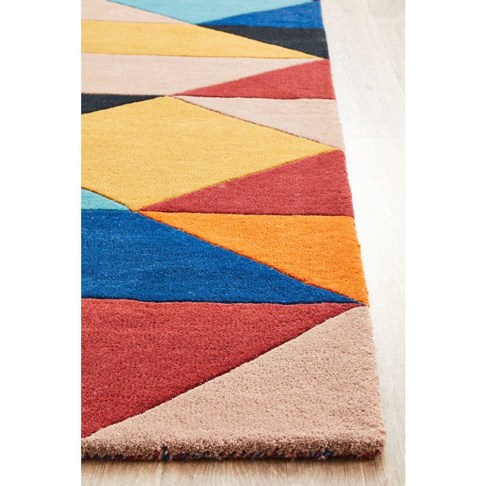 Lecce 1325 Rust Blue Navy Multi Colour Geometric Pattern Round Wool Rug - Rugs Of Beauty - 7