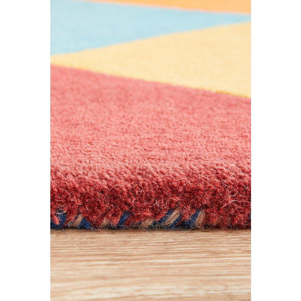 Lecce 1325 Rust Blue Navy Multi Colour Geometric Pattern Round Wool Rug - Rugs Of Beauty - 8