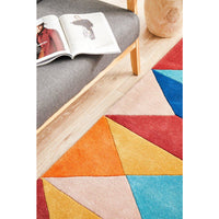 Lecce 1325 Rust Blue Navy Multi Colour Geometric Pattern Round Wool Rug - Rugs Of Beauty - 5