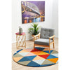 Lecce 1326 Rust Blue Navy Multi Colour Geometric Pattern Round Wool Rug - Rugs Of Beauty - 3