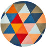 Lecce 1326 Rust Blue Navy Multi Colour Geometric Pattern Round Wool Rug - Rugs Of Beauty - 1