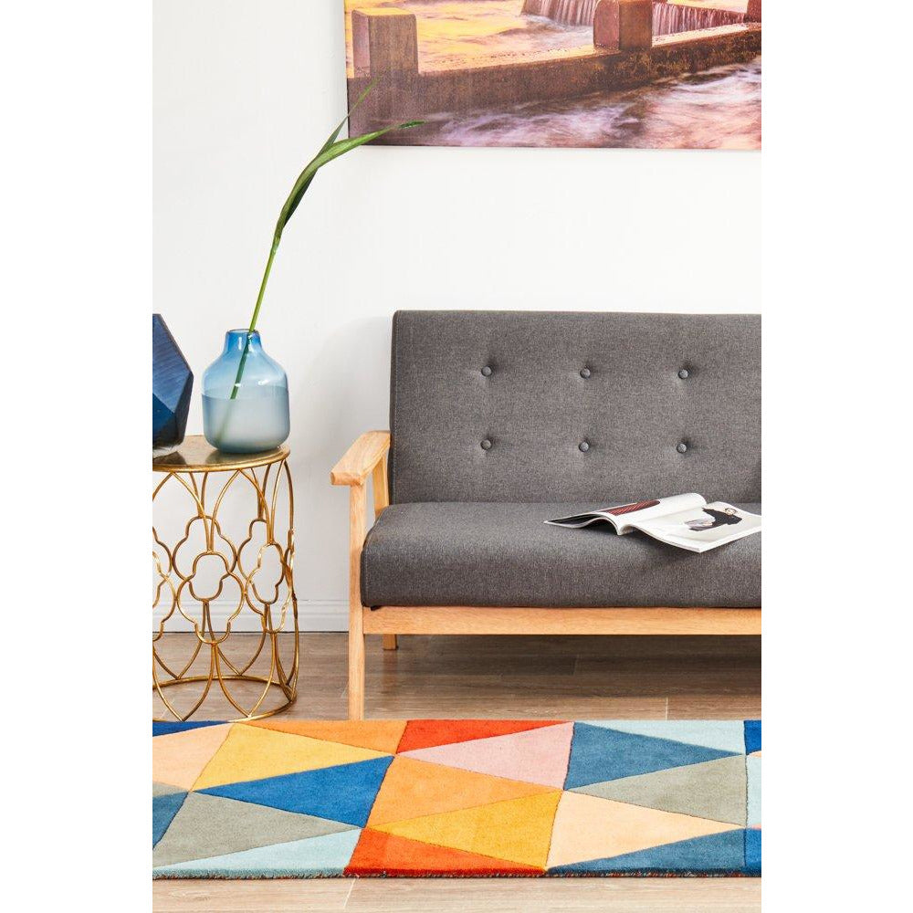 Lecce 1326 Rust Blue Navy Multi Colour Geometric Pattern Wool Runner Rug - Rugs Of Beauty - 4