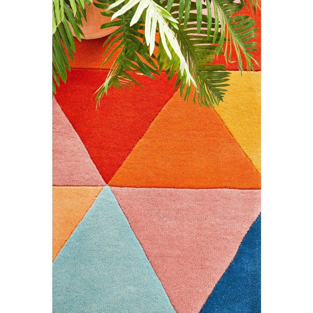 Lecce 1326 Rust Blue Navy Multi Colour Geometric Pattern Wool Runner Rug - Rugs Of Beauty - 5